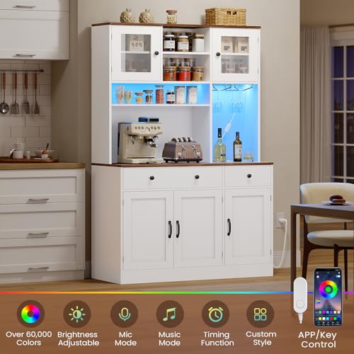 Buffet Cabinet with Storage & Charging Station, 53" Farmhouse Coffee Cabinet with Compartment Drawer
