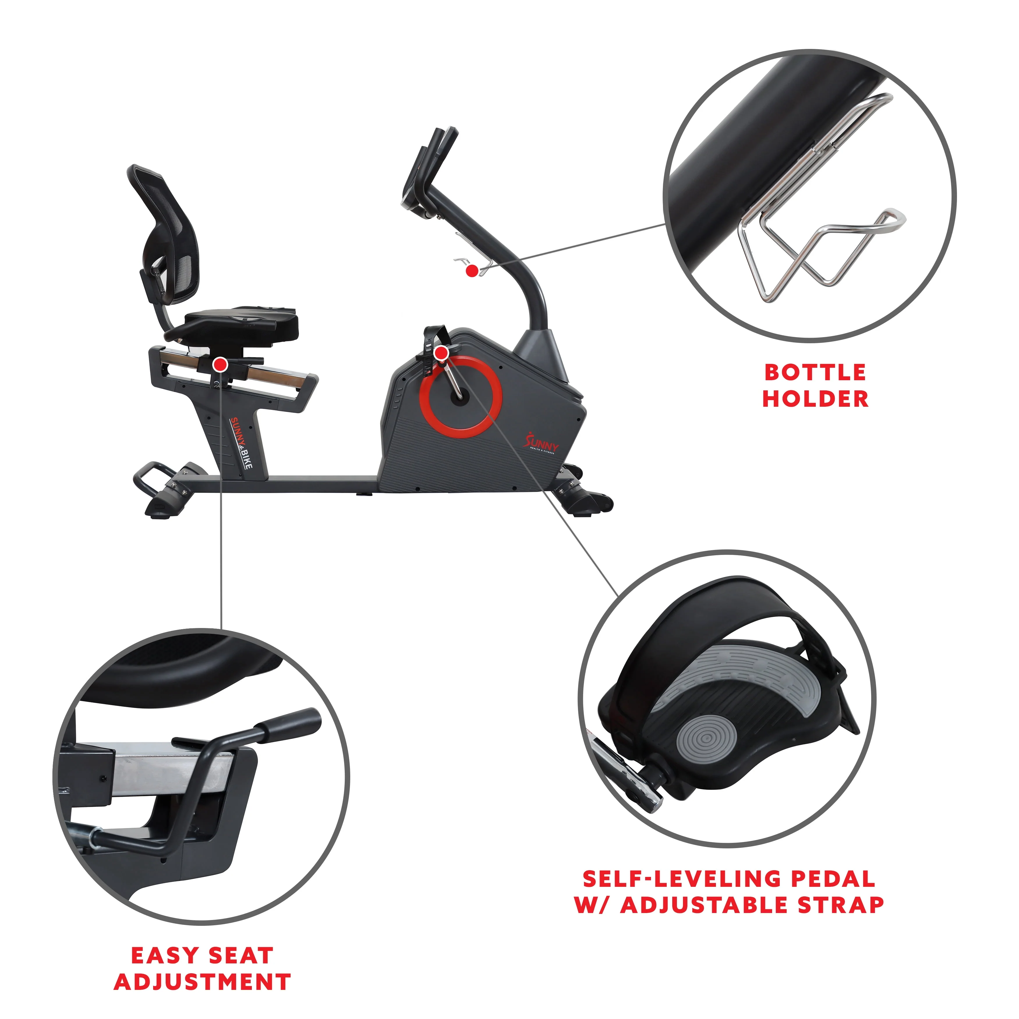 Sunny Health & Fitness Premium Magnetic Resistance Smart Recumbent Bike with Exclusive SunnyFit® App Enhanced Bluetooth Connectivity - SF-RB4850SMART