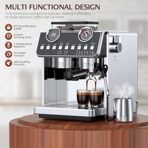 Espresso Machine with Grinder, 20 Bar Pressure Professional Espresso Maker with 30 Grinding Settings, 58mm Portafilte