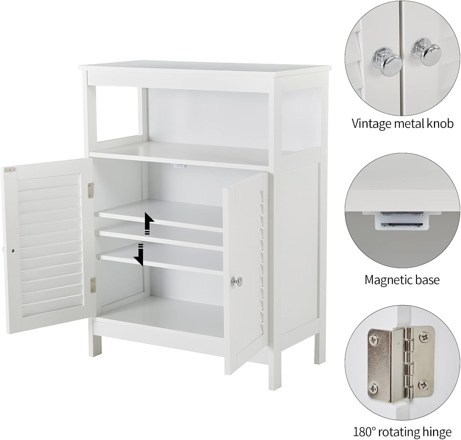 HoorLang White Bathroom Storage Cabinet with 3 Drawers and 1 Two Layers Cabinet