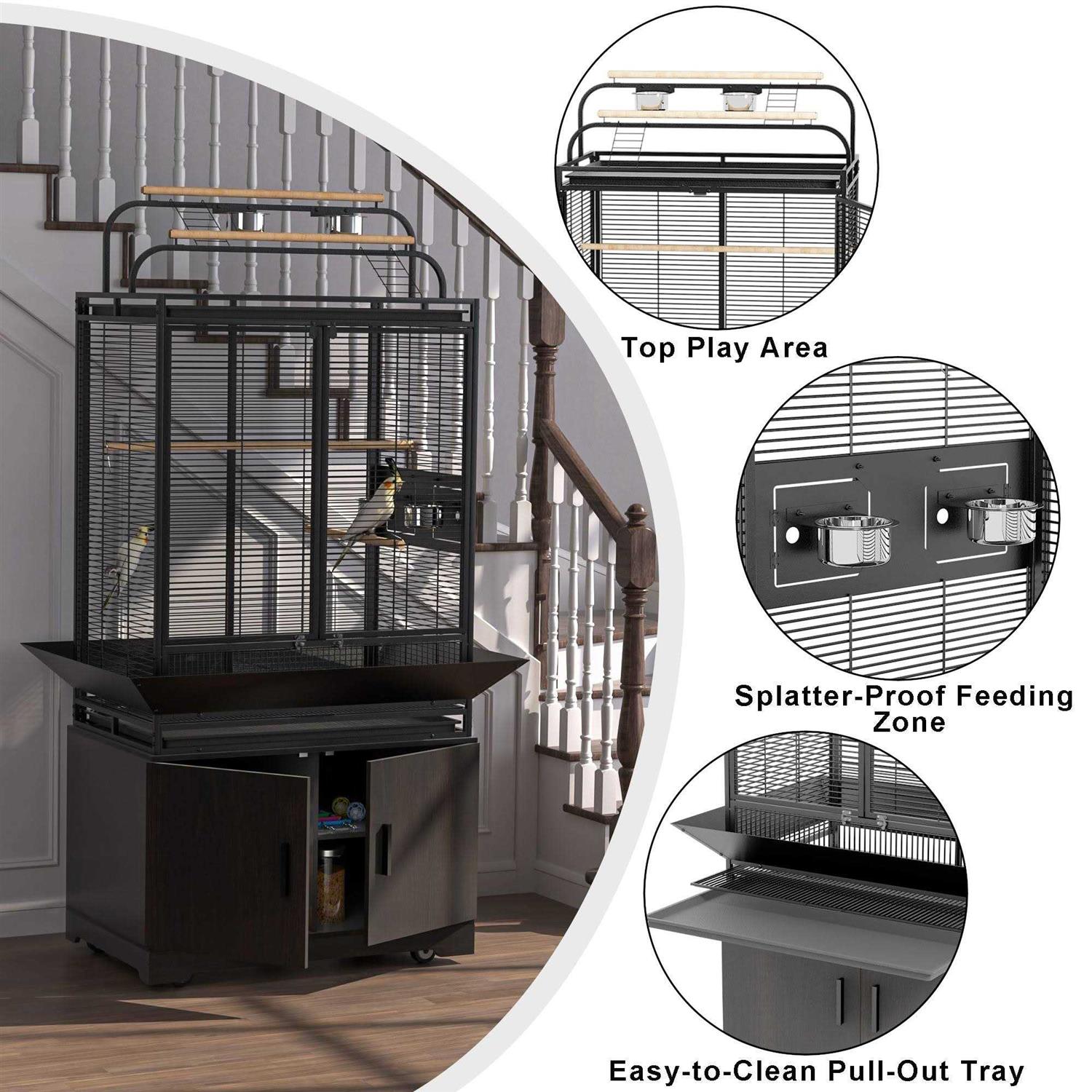 Gdlf 71-Inch Bird Cage with Play Top And Rolling Storage Cabinet Extra Large with Cover - Pet Supplies online store