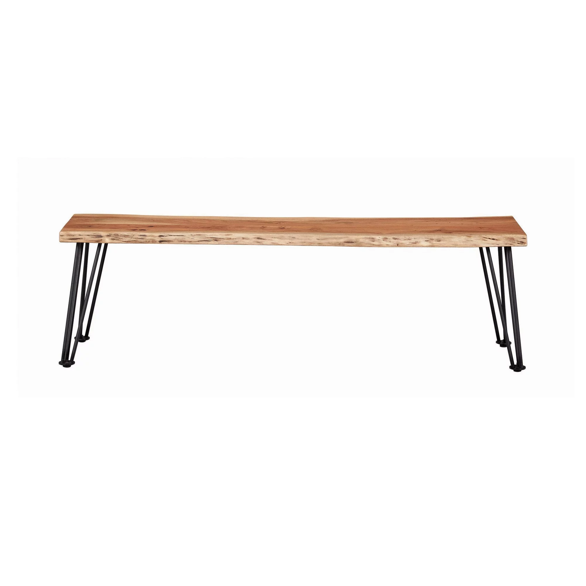 Benjara  18 x 60 x 15 in. Wooden Dining Bench with Live Edge Details & Metal Legs, Brown