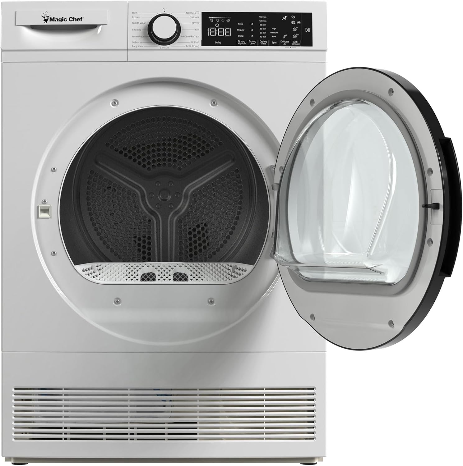 Magic Chef 24 Inch Condensing Front Load Stackable Electric Dryer with 3 Options and Aluminized Alloy Steel Drum for Laundry Purposes, White