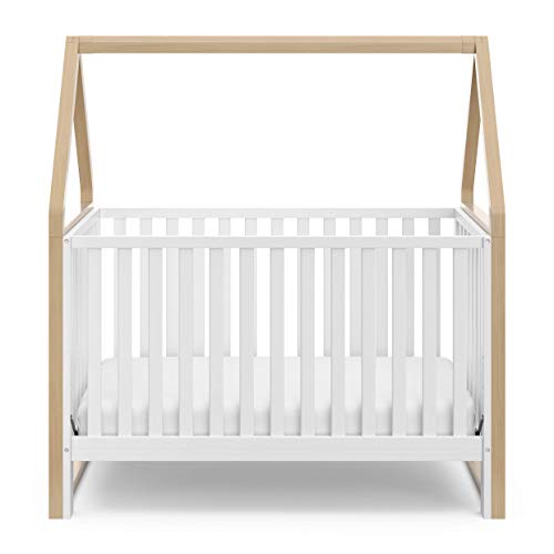 Storkcraft Orchard 5-in-1 Convertible Crib (White with Driftwood) – GREENGUARD Gold Certified, Canopy Style Baby Crib