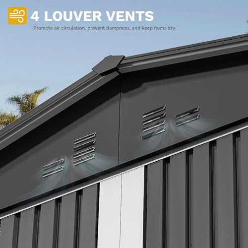 DWVO 10x8ft Metal Outdoor Storage Shed, Waterproof Tool Shed Heavy-Duty Storage Unit with Lockable Door and Vents, Ideal for Bicycles, Tools