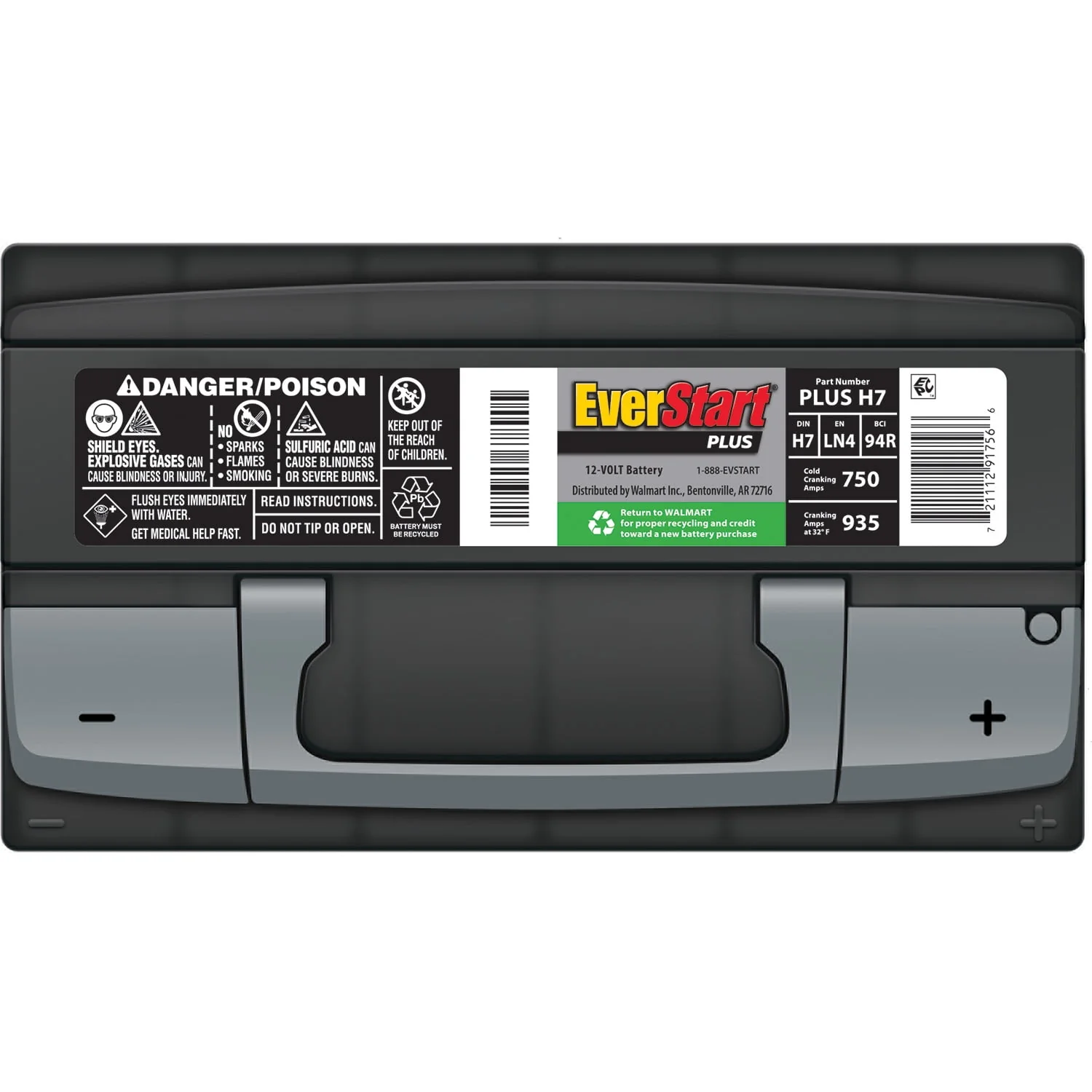 EverStart Plus Lead Acid Automotive Battery, Group Size H7 / LN4 / 94R 12 Volt, 750 CCA