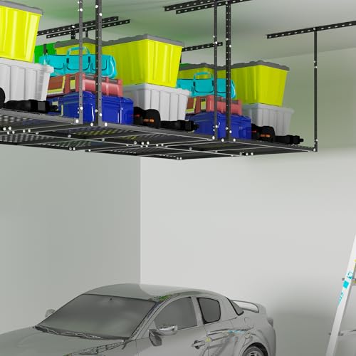 3 x 8FT Overhead Garage Storage Rack,Adjustable Ceiling Storage Racks,Garage Shelving Heavy Duty Storage Organizer System