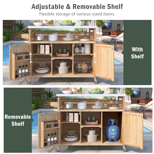 53.5''Farmhouse Kitchen Island with Power Outlet, Kitchen Storage Island with Drop Leaf, Spice Rack and Drawer, Rolling Kitchen Cart on Wheels