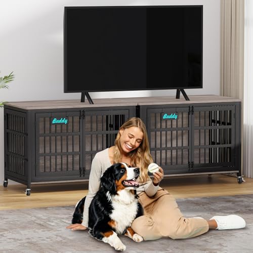 EasyCom 48"/42"/33" Dog Crate Furniture with Name Tag, Heavy Duty Dog Kennel Indoor for Large Dogs