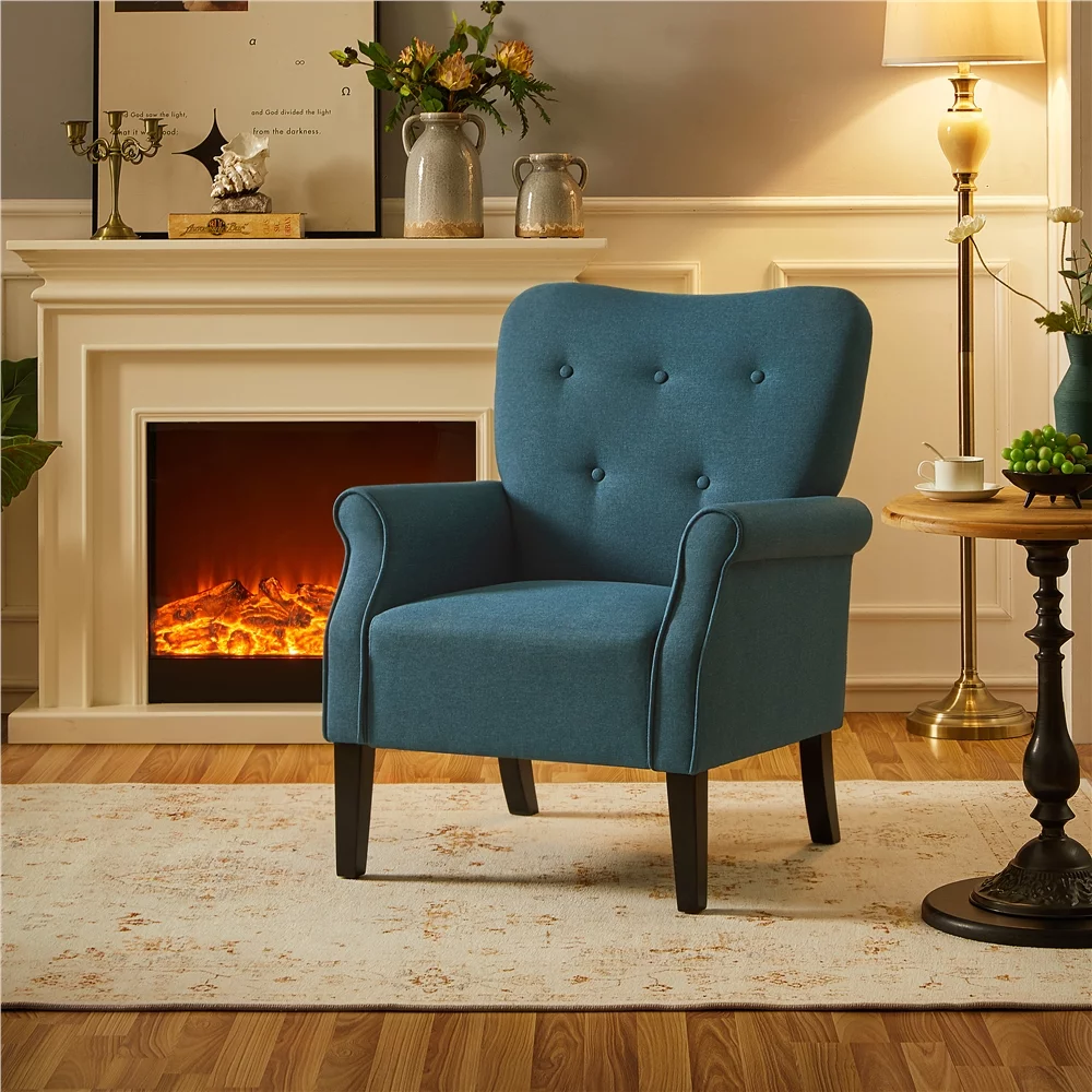 Yaheetech 2pcs Modern Upholstered Accent Chair with Wooden Leg for Living Room, Navy Blue