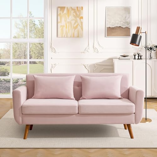 Tbfit L Shaped Couch Sofa, 80" W Mid-Century Modern Sectional Couches, 3 Seater Sofas with Wide Chaise Lounge & Two Pillows