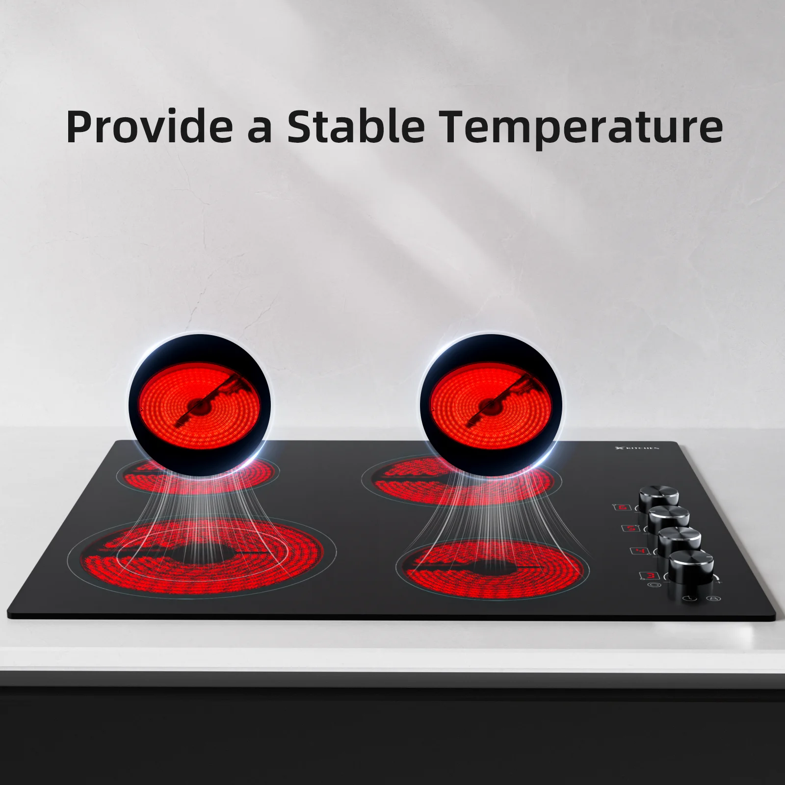 IsEasy Electric Cooktop 24 Inch, 4 Burners 220-240V 7500W with Knobs, 9 Heating Levels, Timer, Child Lock, Hard Wired, No Plug
