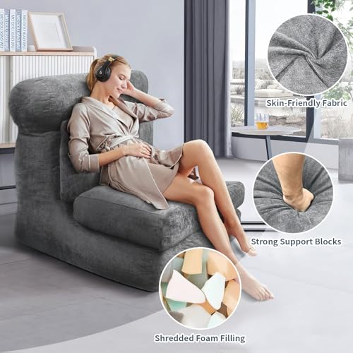Folding Sofa Bed, Floor Couch for Adults Chair Bed, Convertible Sleeper Chair with Back Support Washable Cover