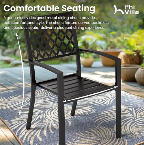 PHI VILLA Stackable Wrought Iron Patio Dining Chairs - Set of 2 Black Outdoor Chair Bistro Metal Chairs, Support 300 LBS