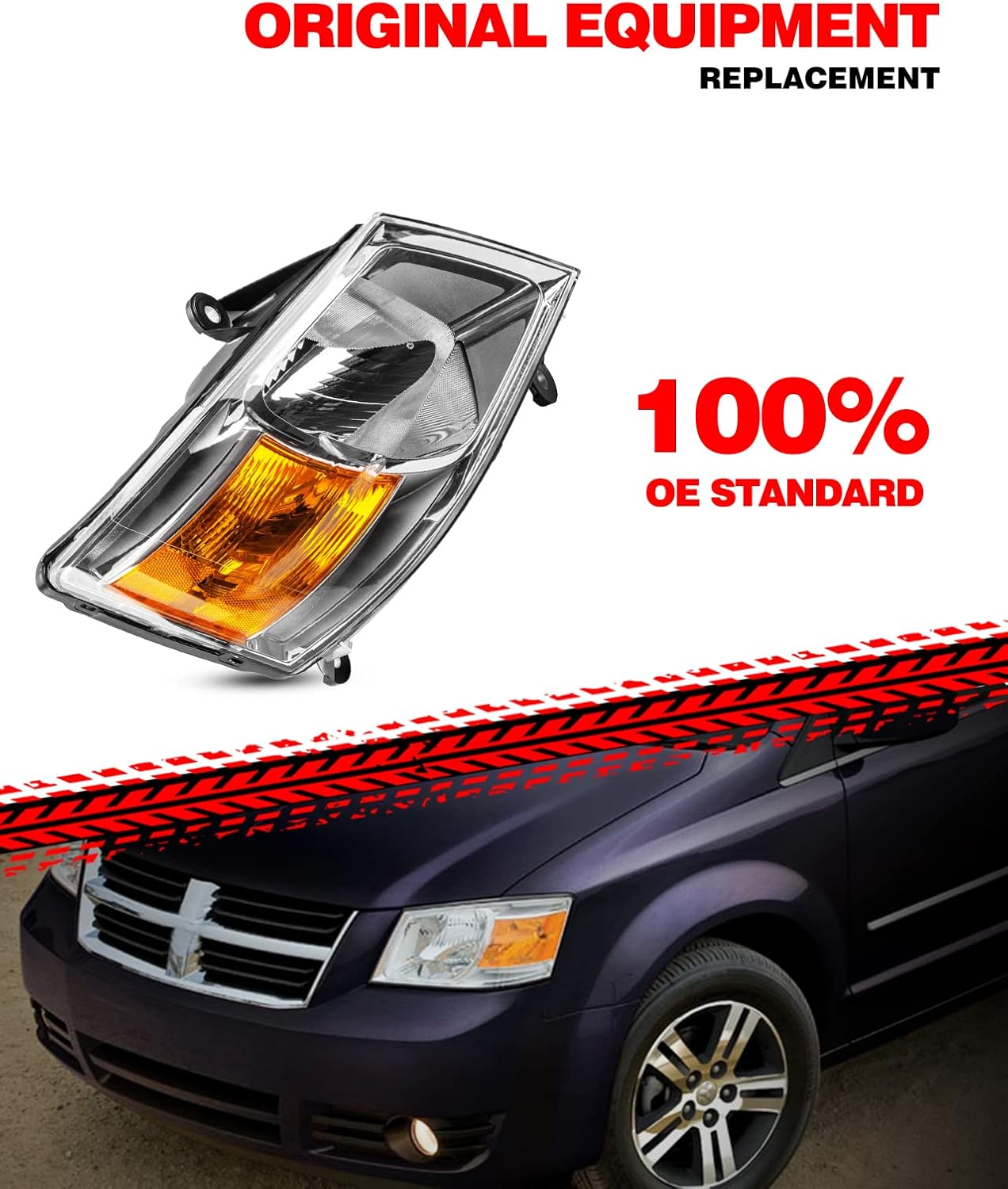 Torchbeam Headlight Assembly for 2008-2010 Caravan Headlights Chrome Housing Amber Reflector Clear Lens Passenger and Driver Side