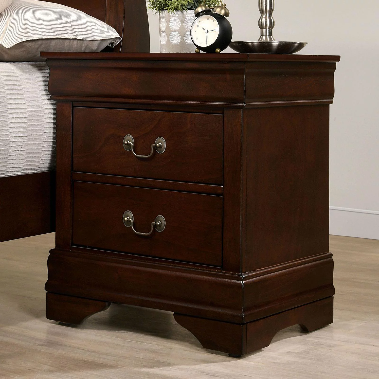 Cherry Solid Wood Full Bedroom Set 5pcs FOA CM7966CH Louis Philippe