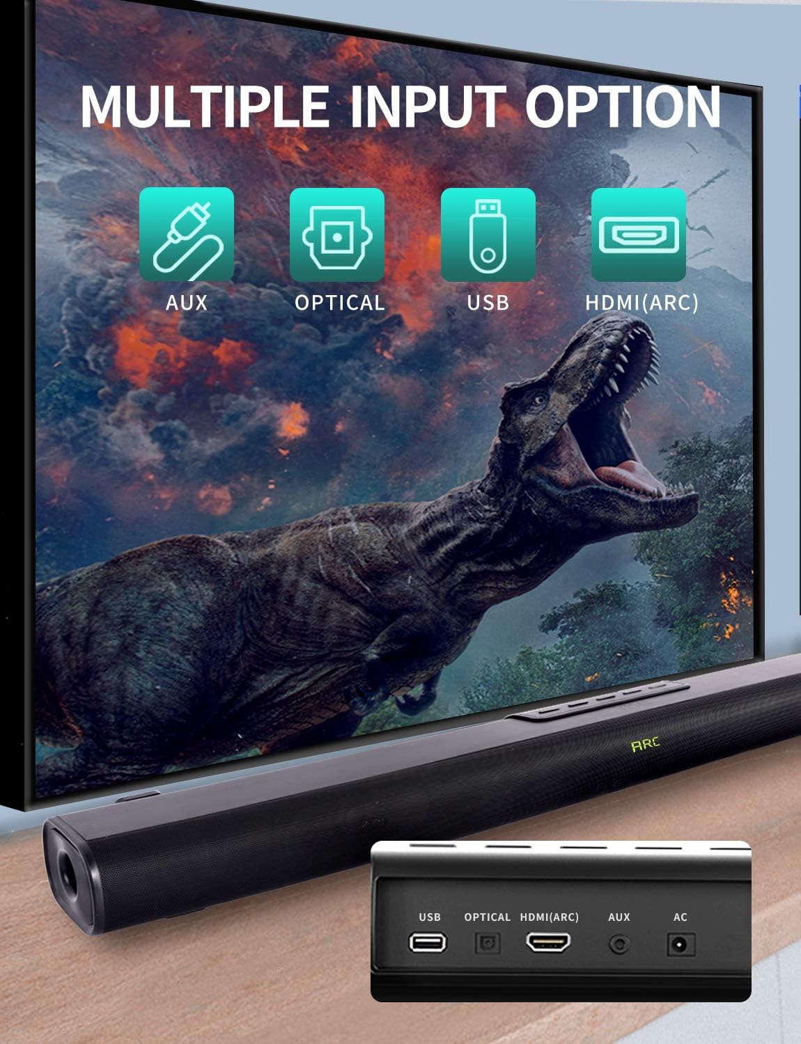 Sound Bar, Sound Bar for TV, Soundbar with Built-in Subwoofer, Wired & Wireless Bluetooth 5.0 Speaker for TV, HDMI/Optical/Aux/USB, Wall Mountable