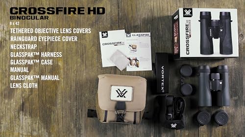Vortex Optics Crossfire HD 8x42 Binoculars - HD Optical System, Tripod Adaptable, Rubber Armor, Waterproof, Fogproof, Shockproof, Included GlassPak