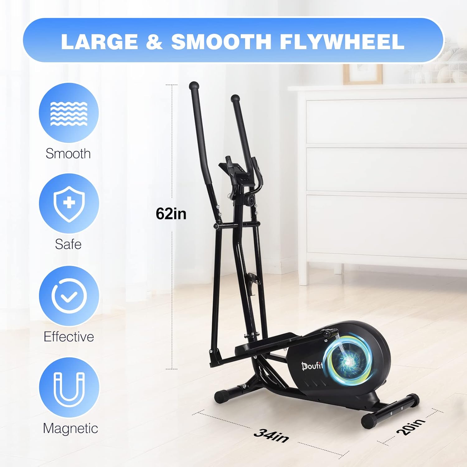 Elliptical Machine for Home Use, Doufit EM-01 Eliptical Exercise Machine Trainer with LCD Monitor and 8-Level Adjustable Resistance (2022 Upgraded)