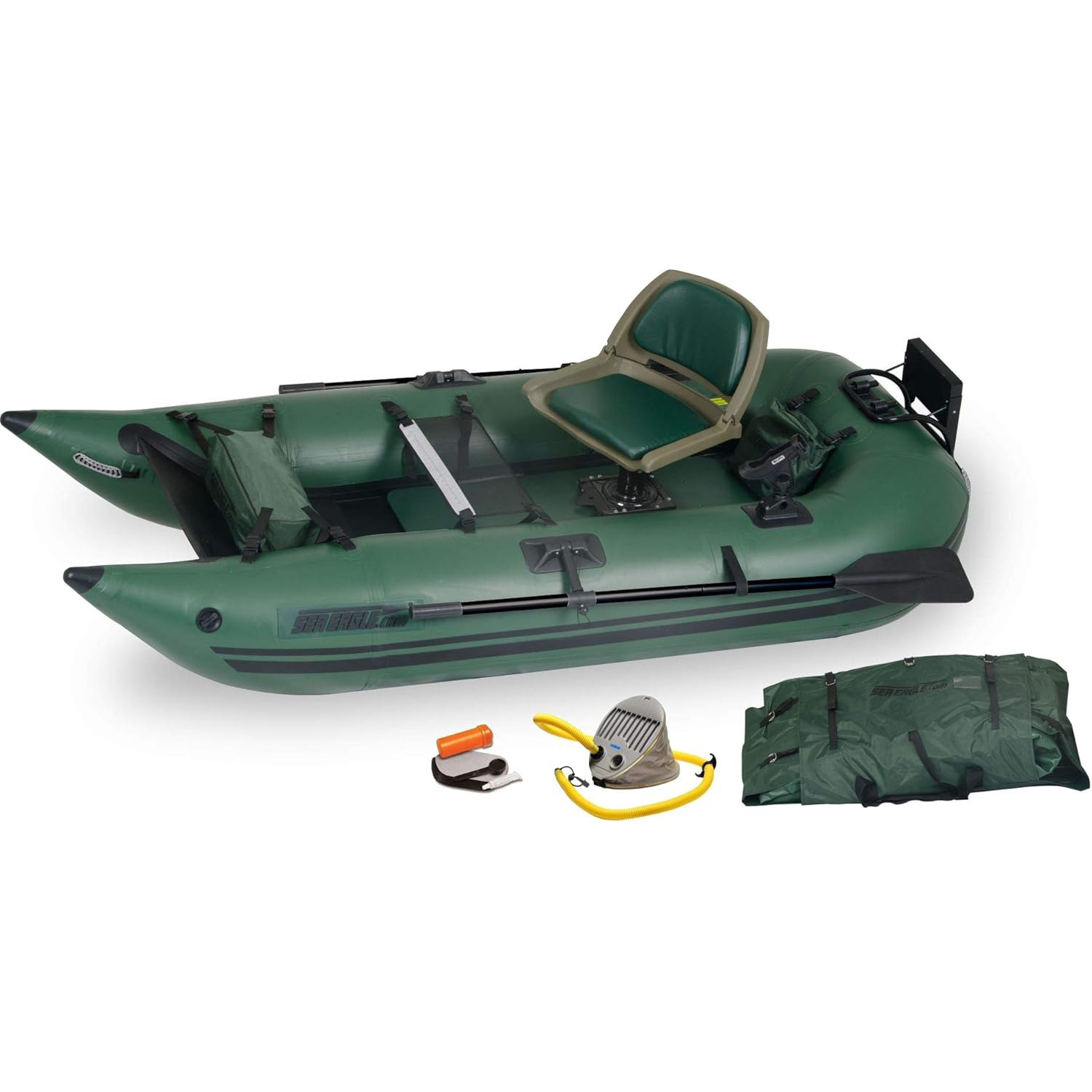 Sea Eagle 285 Frameless Inflatable 9' Pontoon Fishing Boat - 1 Person- Lightweight, Portable-Perfect for Hunting & Fishing-Sets up in 5 Minutes