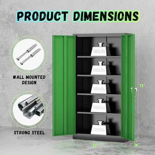 INTERGREAT Metal Storage Cabinets 72” Black Garage Steel Storage Cabinet with Doors and Shelves, Metal Tool Cabinet