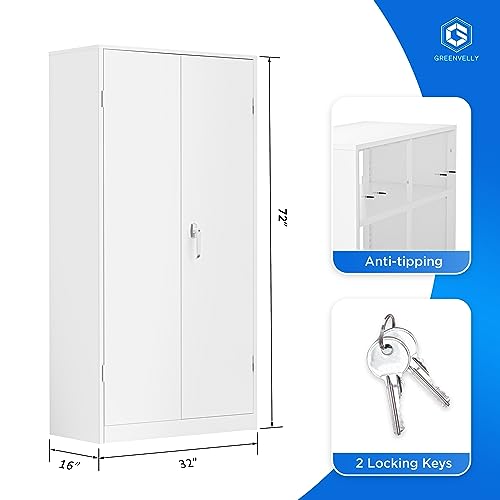 Greenvelly Metal Storage Cabinet, 72" Black Locking Storage Cabinets with Doors and 4 Shelves, Metal Cabinet for Garage Home Office, Classroom