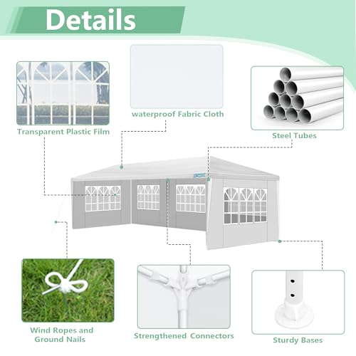 10X30FT Canopy Tent, White Pole Tents for Parties, Wedding, Events and Birthday, Outdoor Party Tent with 5 Removable Sidewalls
