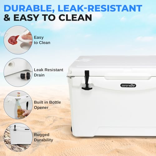 SereneLife Ultra-Tough 45 Quart Rotomolded Cooler Box with Wheels, Holds Upto 56 Cans, Keeps Ice Up to 5 Days