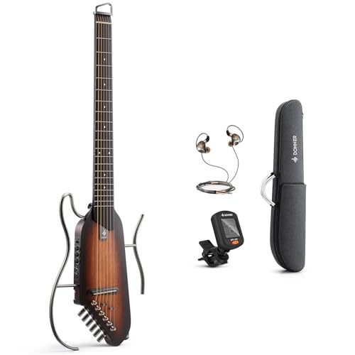 Donner HUSH I Guitar For Travel - Portable Ultra-Light and Quiet Performance Headless Acoustic-Electric Guitar, Mahogany Body with Removable Frames