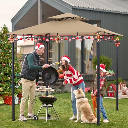 ABCCANOPY 8x5 Grill Gazebo - Outdoor BBQ Canopy Shelter with Led Light for Patio Backyard Grilling (Dark Gray)