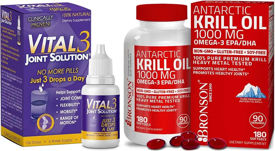 Vital 3 Joint Solution® Clinically Proven Liquid Knee Relief + Antarctic Krill Oil 1000 mg with Omega-3s EPA, DHA - Kansas Nuitrition - HNZSDS
