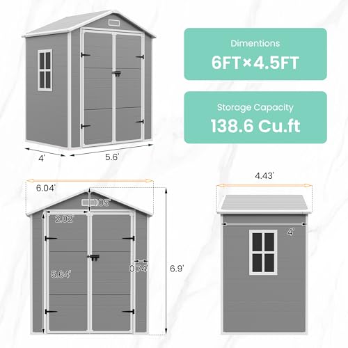 UDPATIO Outdoor Resin Storage Shed 6x4.5 FT, Plastic Garden Shed for Bike, Garbage Can, Tool, Outside Sheds with Lockable Door for Backyard, Patio