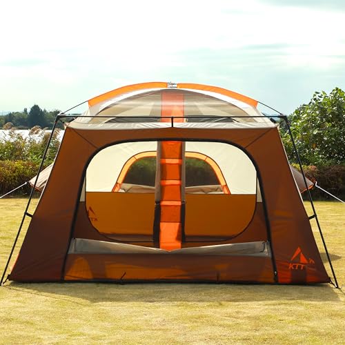 KTT Extra Large Tent 10-12-14 Person(Style-B),Family Cabin Tents,2 Rooms,3 Doors and 3 Windows with Mesh,Straight Wall,Waterproof,Double Layer