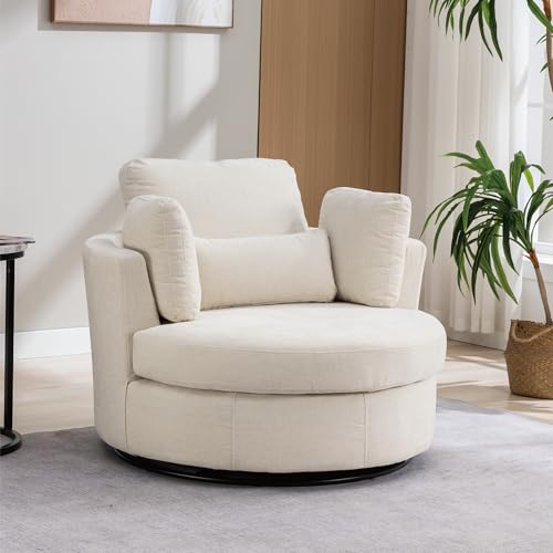 Chifee & Vingol 42.2" Oversized Swivel Accent Chair Round Barrel Chair,Chenille,Beige