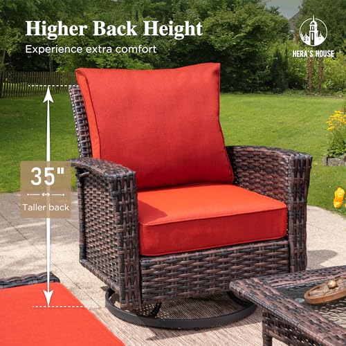 HERA'S HOUSE High Back Patio Furniture Set with Swivel Chairs, Outdoor Wicker Conversation Sets with 5.5" Comfy Cushions, 4 Piece Outside Sofa Sets