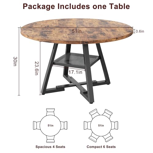 Round Dining Table for 4,Kitchen Dining Room Circle Dinner Pedestal Table,Space Saving Wood Kitchen & Dining Room Furniture (Vintage, 47In)
