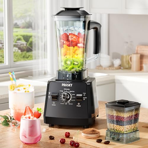 Blenders for Kitchen, Blenders for Smoothies, PRASKY 1000W Blender and Grinder Combo 25000RPM Powerful Professional Blender 68oz BPA Free 2 Containers
