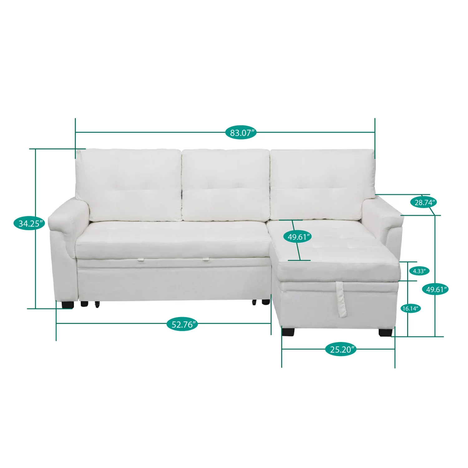 Naomi Home Jenny Sectional Sleeper Sofa - Elegant L-Shaped Couch Convertible Pull-Out Bed, Ample Storage, Timeless Design, Sturdy Construction