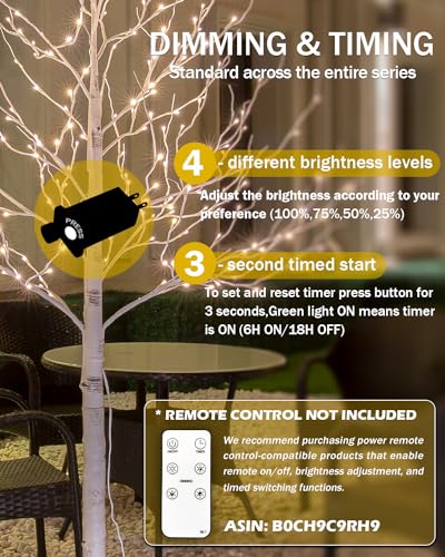 Lighted Birch Tree Set 4ft, 6ft and 8ft with Warm White LED Lights for Holiday Decor - Realistic Design, UL Certified, Dimmable, Waterproof