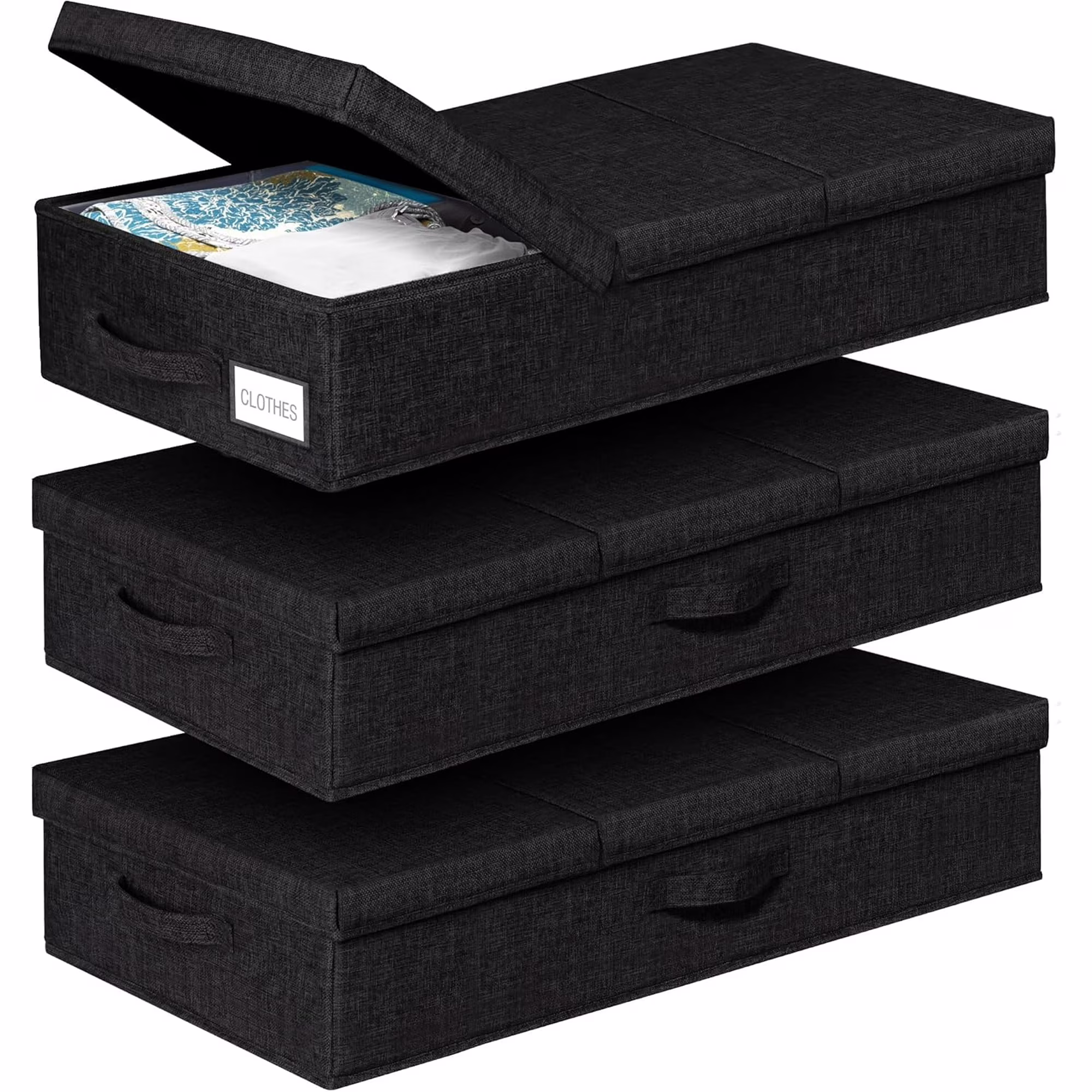 Under The Bed Storage Containers 3 Pack, 6 Inch Tall Stackable Underbed Storage Bins With Handles, Closet Organizers and Storage Bins