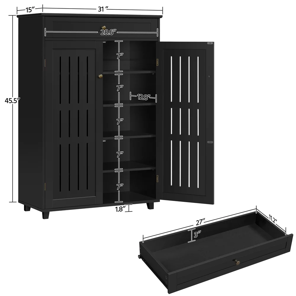 Easyfashion 5-Tier Shoe Storage Cabinet with Louvered Door, Black