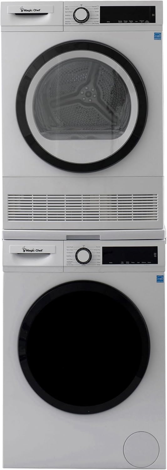 Magic Chef 24 Inch Condensing Front Load Stackable Electric Dryer with 3 Options and Aluminized Alloy Steel Drum for Laundry Purposes, White