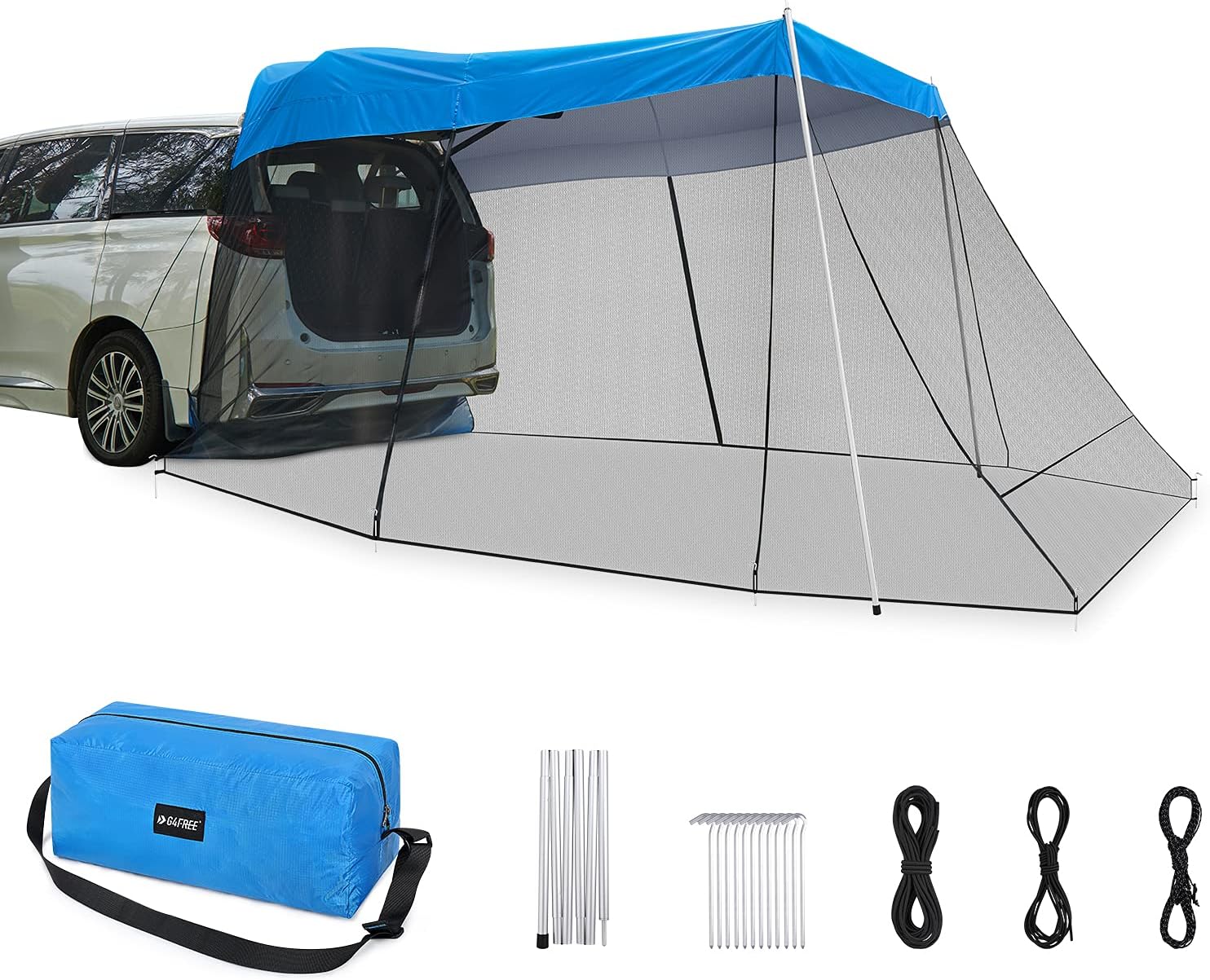 G4Free Car Awning Sun Shelter with Mosquito Net, Portable SUV Tent Tailgate Shade Car Canopy for Outdoor Camping Car Travel (Army Green)