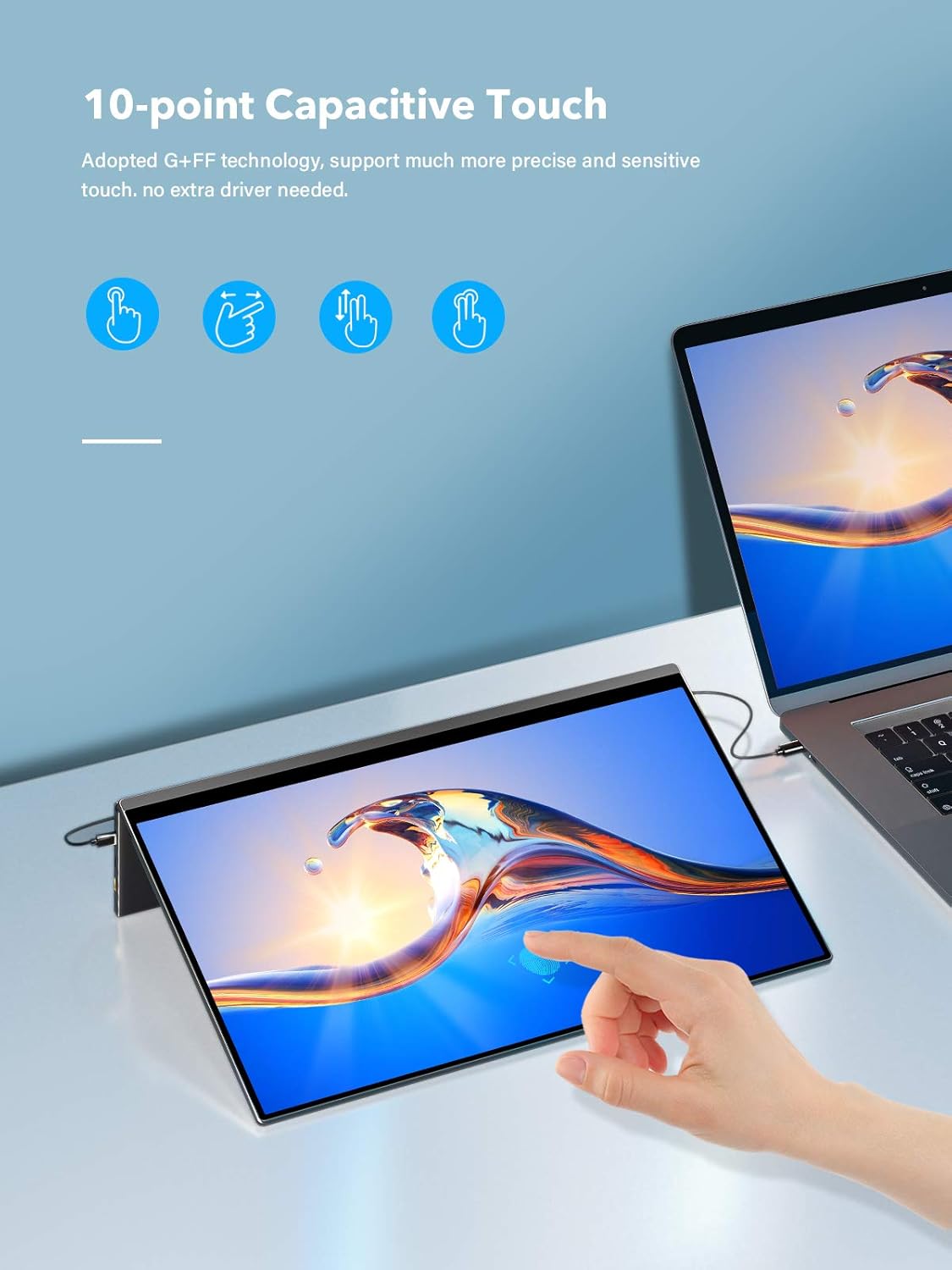 Portable Monitor Touchscreen, UPERFECT Gravity Sensor Automatic Rotate 13.3''