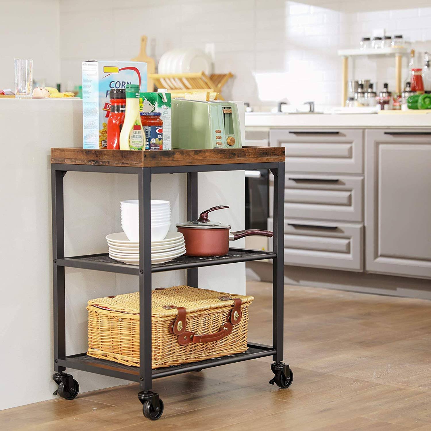 VASAGLE Mesh Shelves Kitchen Cart