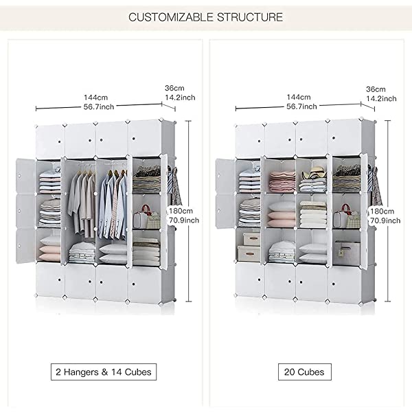 YOZO Cube Storage Organzier Portable Closet Wardrobe Bedroom Dresser (71x14x71 inches) Portable Closet Cube Shelf Armoire Pantry Cabinet, 25 Cubes
