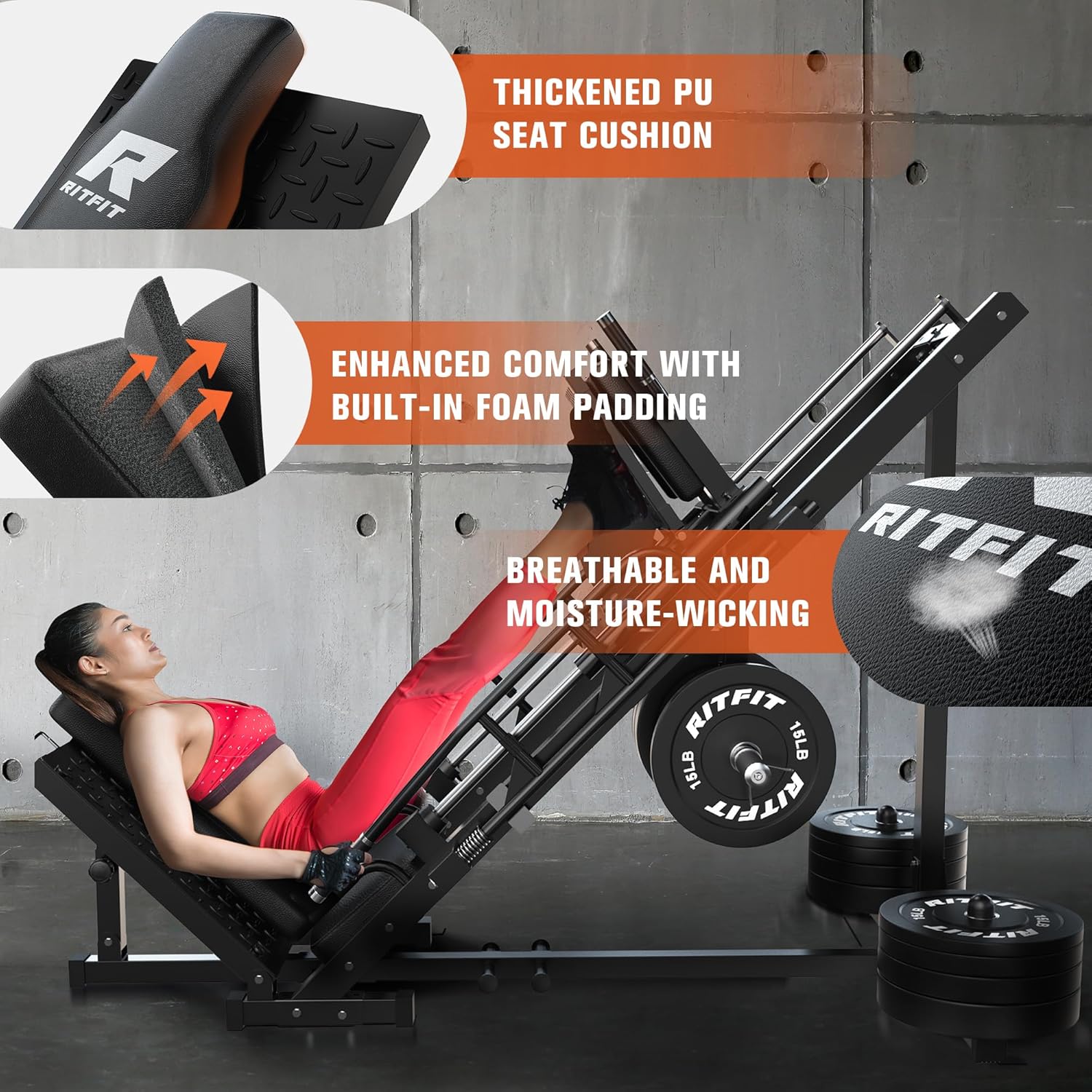 RitFit Leg Press Hack Squat Machine, Professional Adjustable Leg Press Machine for Home Gym with Linear Bearing