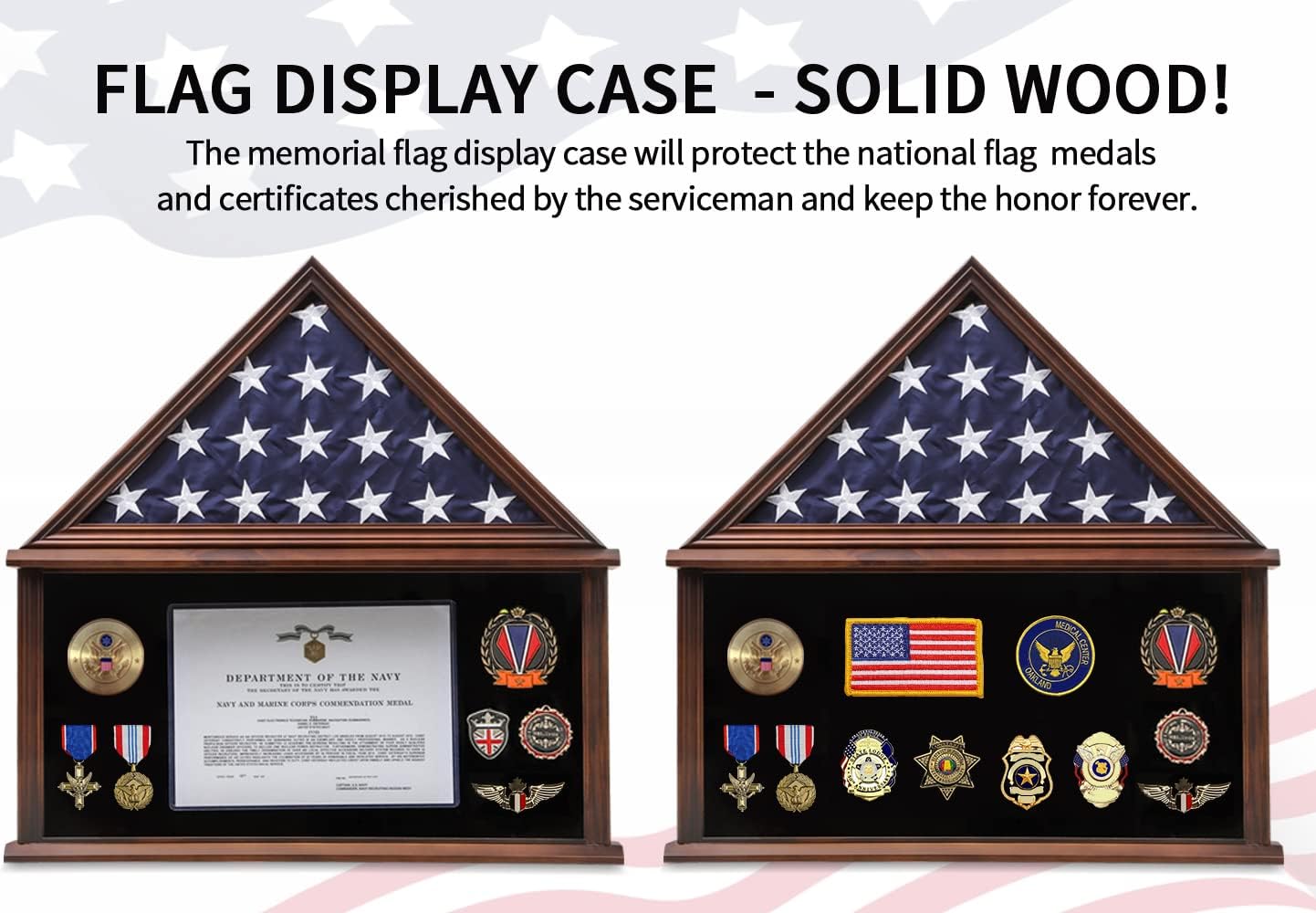 Zmiky Large Burial Flag Display Case American Flag Solid Wood Display Case Fits a 5 X 9.5 Flag Folded Military Shadow Box Flag Display Case with
