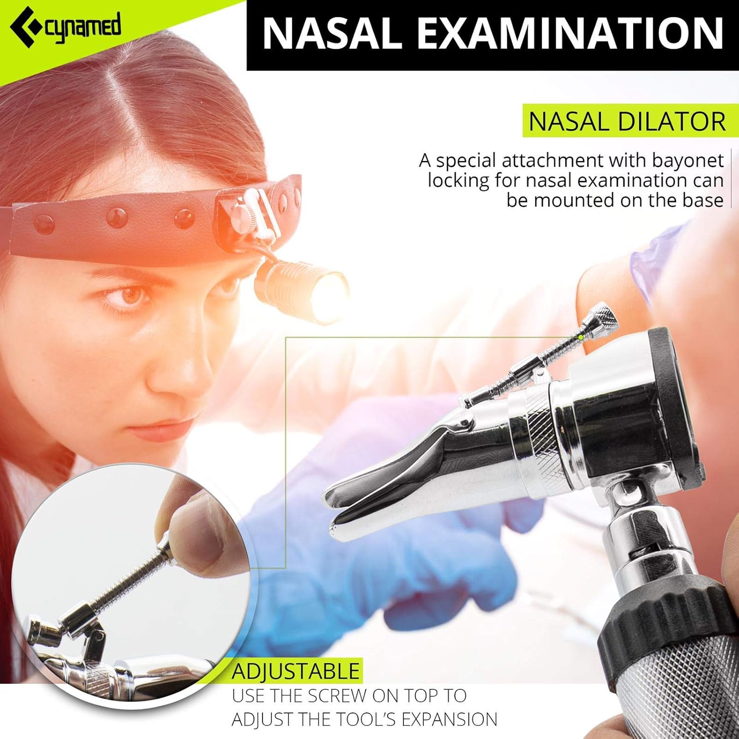 CynaMed ENT Diagnostic Kit - Ear, Nose, Throat Examination Instruments Set - Otoscope, Opthalmoscope, Earwax Remover, Nasal Dilator, Speculum