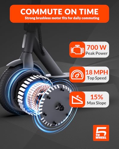 5TH WHEEL V30PRO Electric Scooter, 10" Solid Tires, 350W Motor & 18 MPH, 19.9 Miles Range E-Scooter with E-Lock, Dual Brakes and Suspension